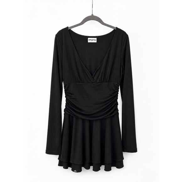 Princess Polly Dresses & Skirts - Princess Polly Black Long Sleeve Mini Dress Womens US 8 UK 12 Ruched V Neck
